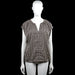Lindex - Blouse - Beige & Black - Size M - Beige and black striped top with a V-neckline and short sleeves. Features a solid beige back panel and a straight hem.