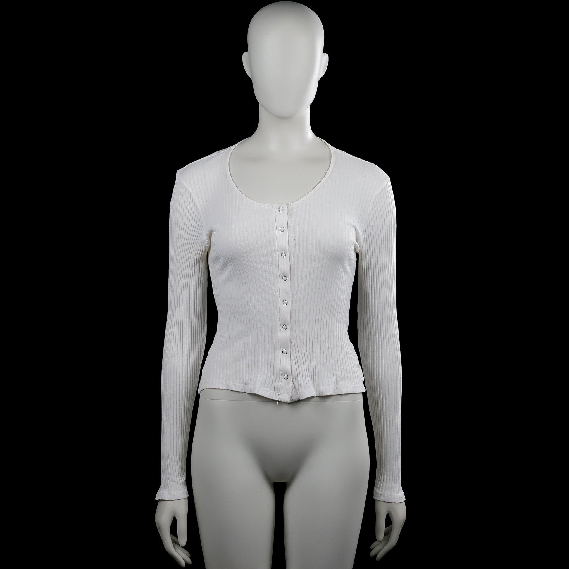 Nly trend - Cardigan - White - Size M - White solid ribbed top with a scoop neckline and long sleeves. Features a front button closure, plain cuffs, and a straight hem.