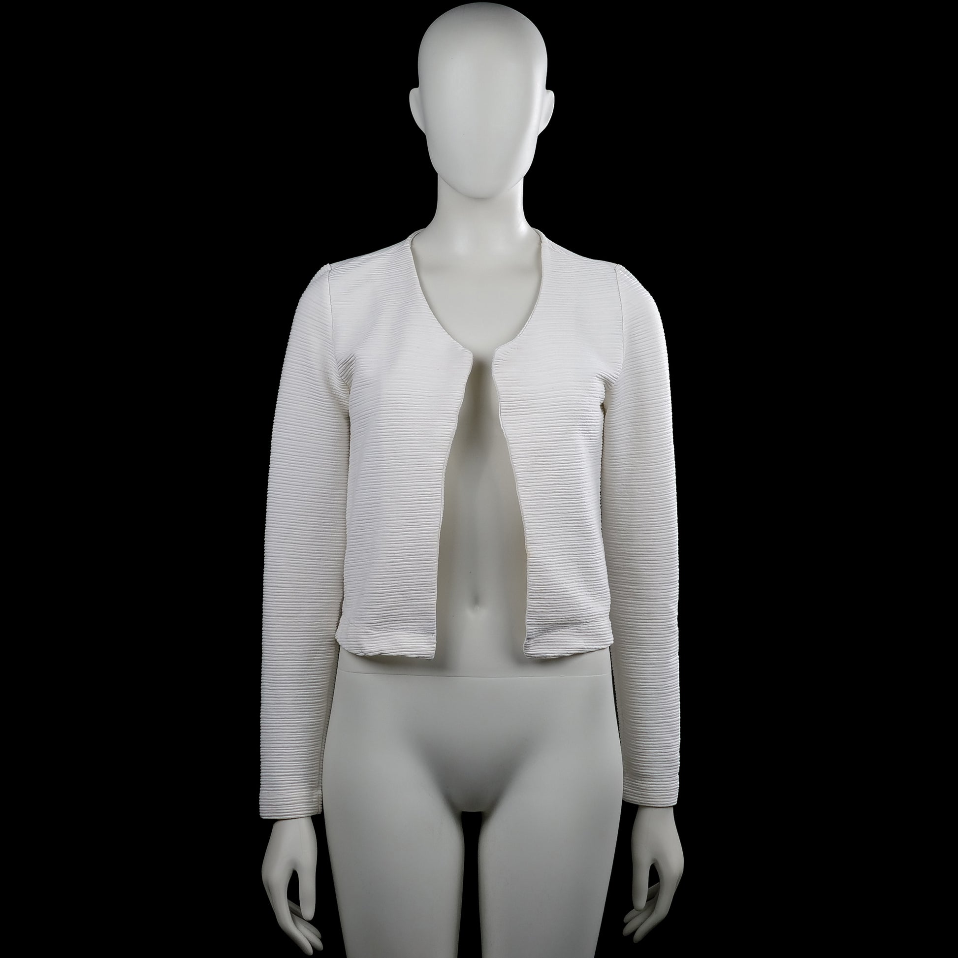 Only - Bolero jacket - White - Size XS - White solid open-front top with a round neckline and long sleeves. Straight hem and plain cuffs.
