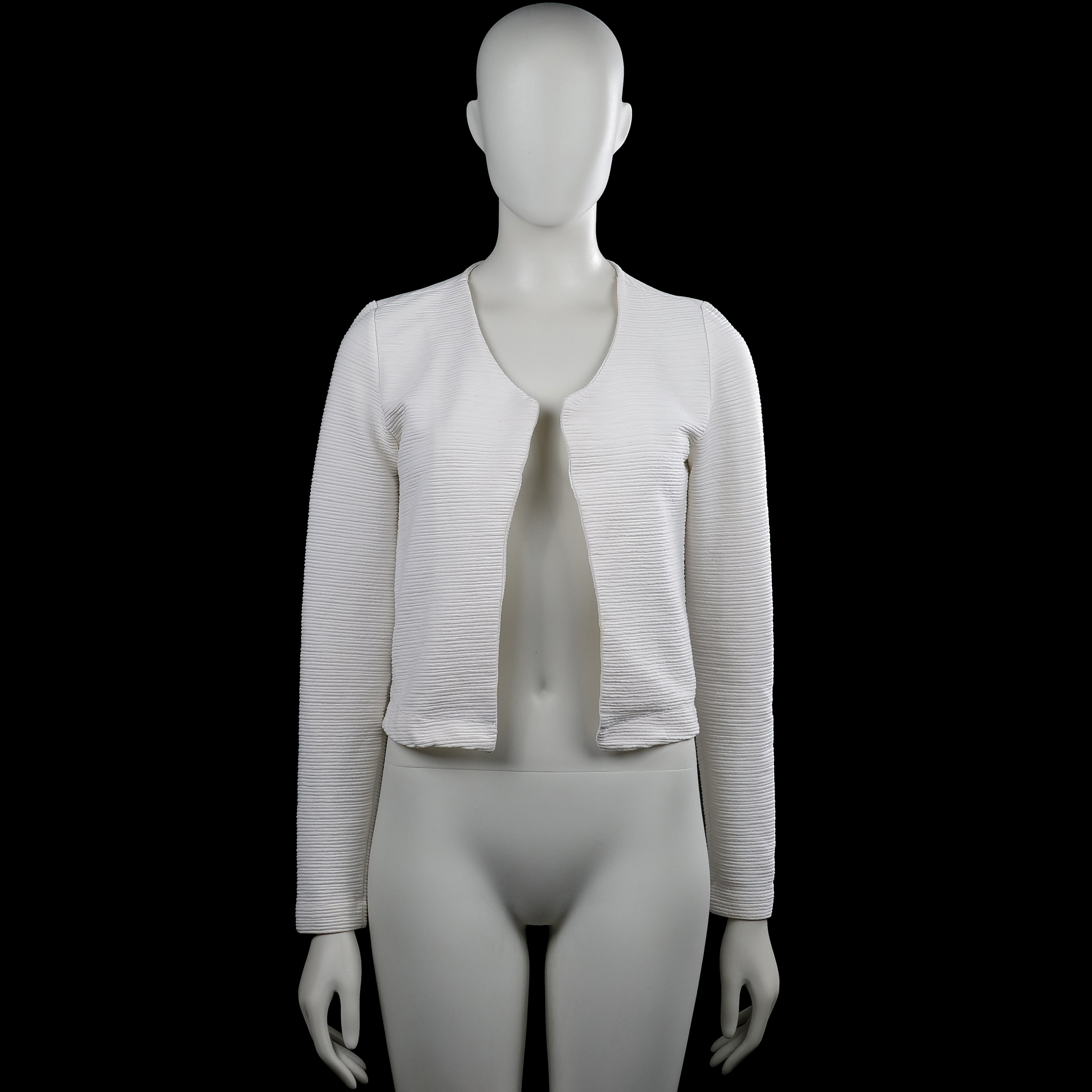 Only - Bolero jacket - White - Size XS - White solid open-front top with a round neckline and long sleeves. Straight hem and plain cuffs.
