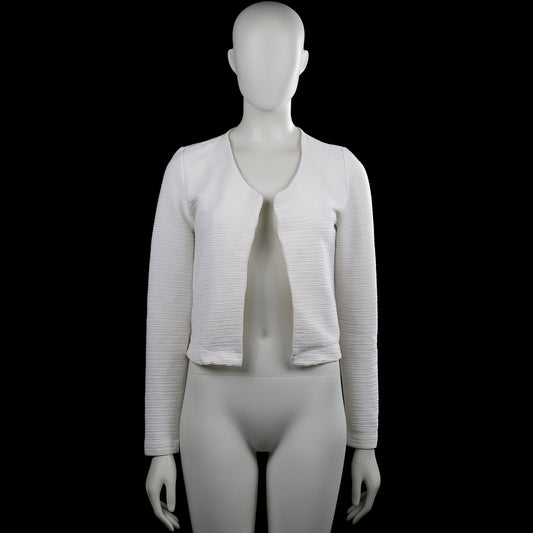 Only - Bolero jacket - White - Size XS - White solid open-front top with a round neckline and long sleeves. Straight hem and plain cuffs.