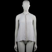 H&M - Blouse - White - Size 34 - White sleeveless solid top with a round neckline and a partial front button placket. Features stud detailing along the neckline and placket and a curved hem.