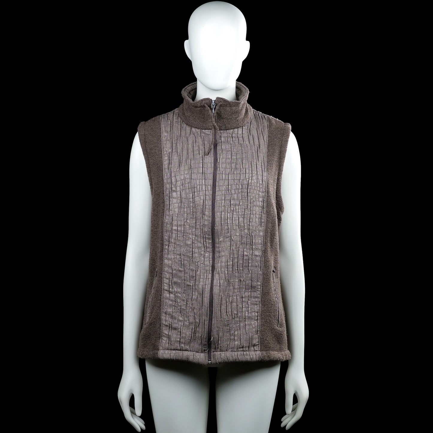 Setter - Fleece vest - Brown & Gray - Size 46 - Brown and gray sleeveless vest with a high neck and full front zipper closure. Features zip pockets and a straight hem.
