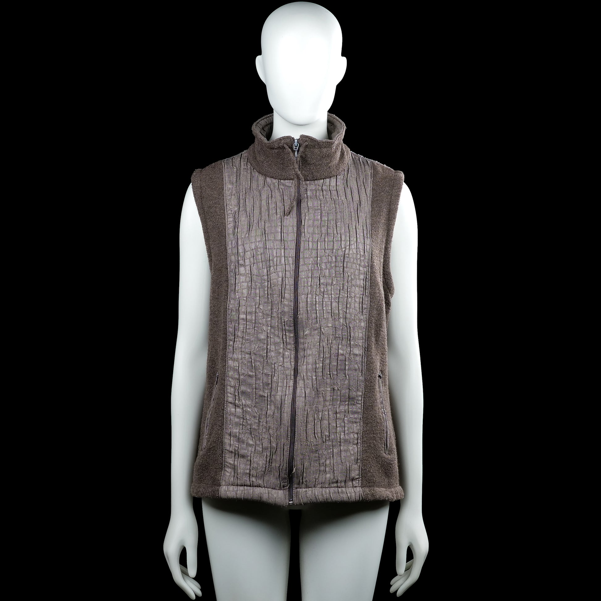 Setter - Fleece vest - Brown & Gray - Size 46 - Brown and gray sleeveless vest with a high neck and full front zipper closure. Features zip pockets and a straight hem.