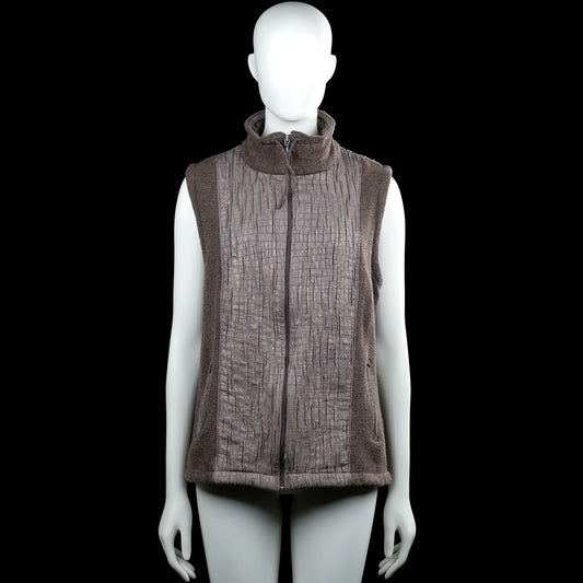 Setter - Fleece vest - Brown & Gray - Size 46 - Brown and gray sleeveless vest with a high neck and full front zipper closure. Features zip pockets and a straight hem.