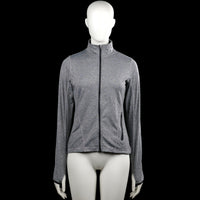 Stadium - Sports top - Gray & Black - Size M - Gray solid long-sleeve top with a high neck and full-length front zipper. Features black zipper trim, a zip pocket, plain cuffs, and a straight hem.
