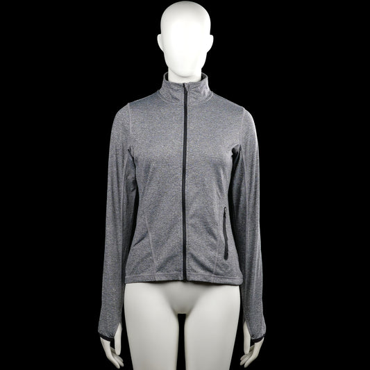 Stadium - Sports top - Gray & Black - Size M - Gray solid long-sleeve top with a high neck and full-length front zipper. Features black zipper trim, a zip pocket, plain cuffs, and a straight hem.