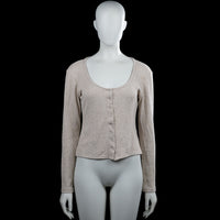Nly trend - Cardigan - Beige - Size M - Beige solid ribbed top with a scoop neckline and long sleeves. Features a front button closure, plain cuffs, and a straight hem.