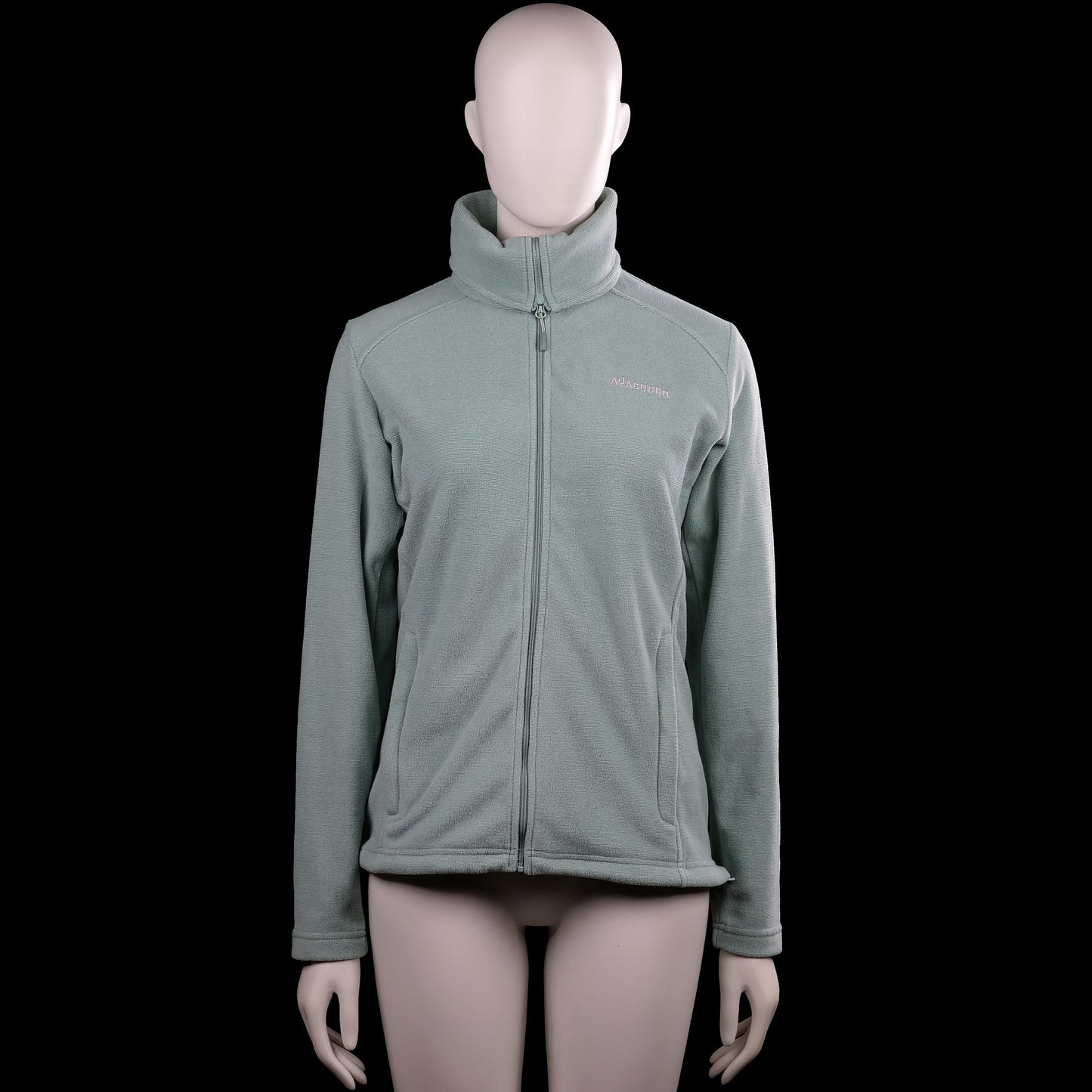Ayacucho - Fleece jacket - Sage - Size M - Sage solid zip-up top with a high neck and long sleeves. Features a full-length front zipper, plain cuffs, and a straight hem.