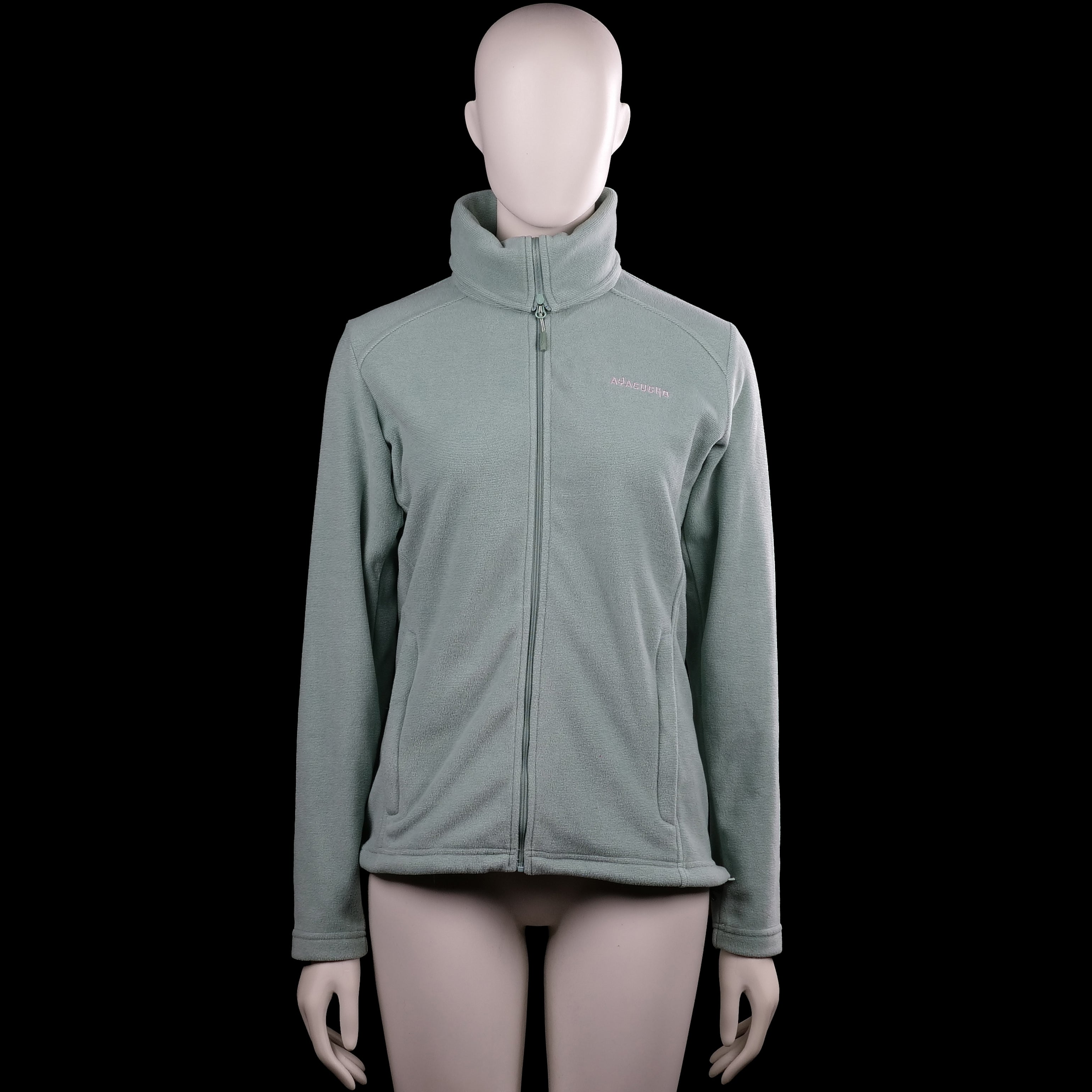 Ayacucho - Fleece jacket - Sage - Size M - Sage solid zip-up top with a high neck and long sleeves. Features a full-length front zipper, plain cuffs, and a straight hem.
