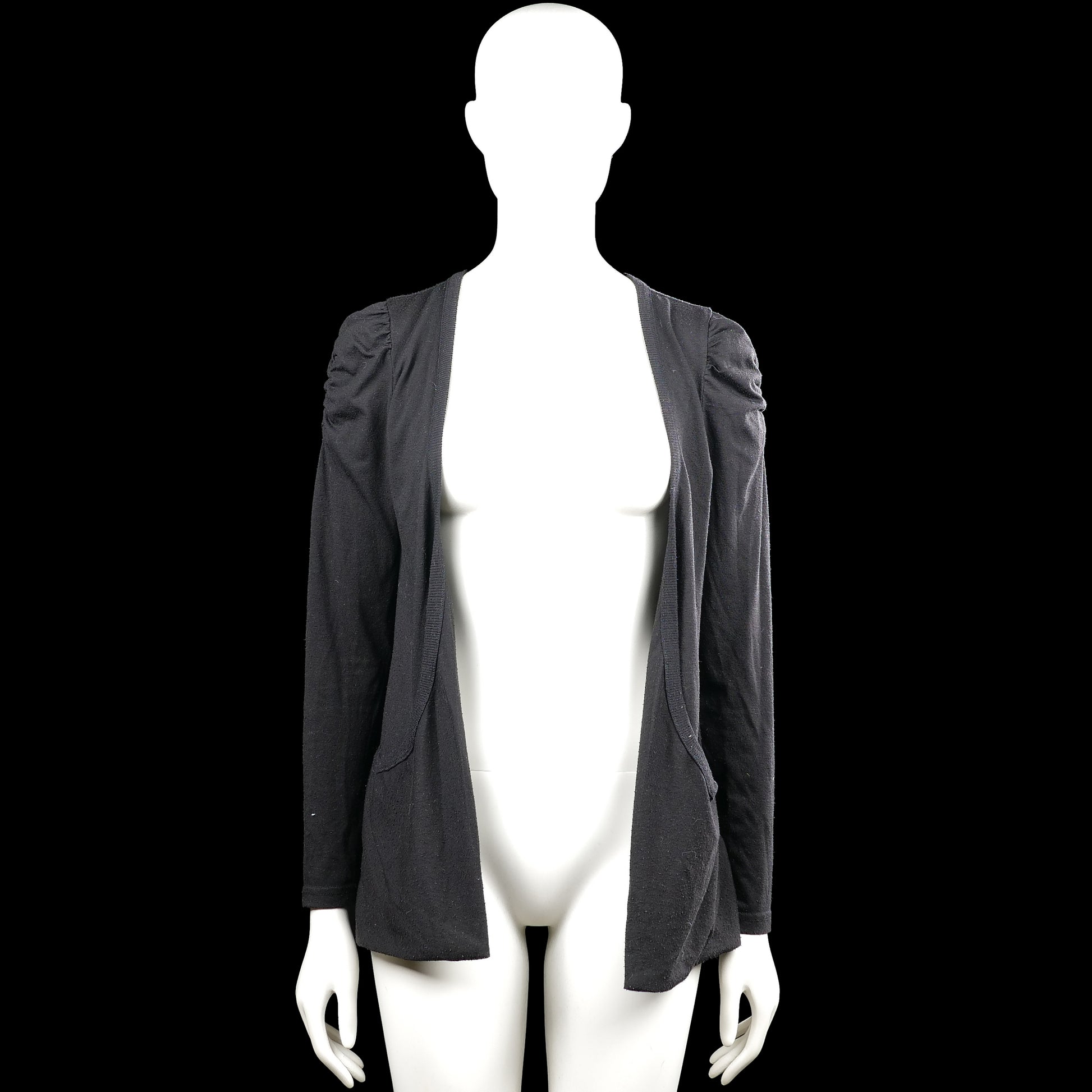 Crash one - Cardigan - Black - Size 158, 164 - Black solid open-front cardigan with a V-neckline and long sleeves with gathered shoulders. Features patch pockets and a straight hem with plain cuffs.