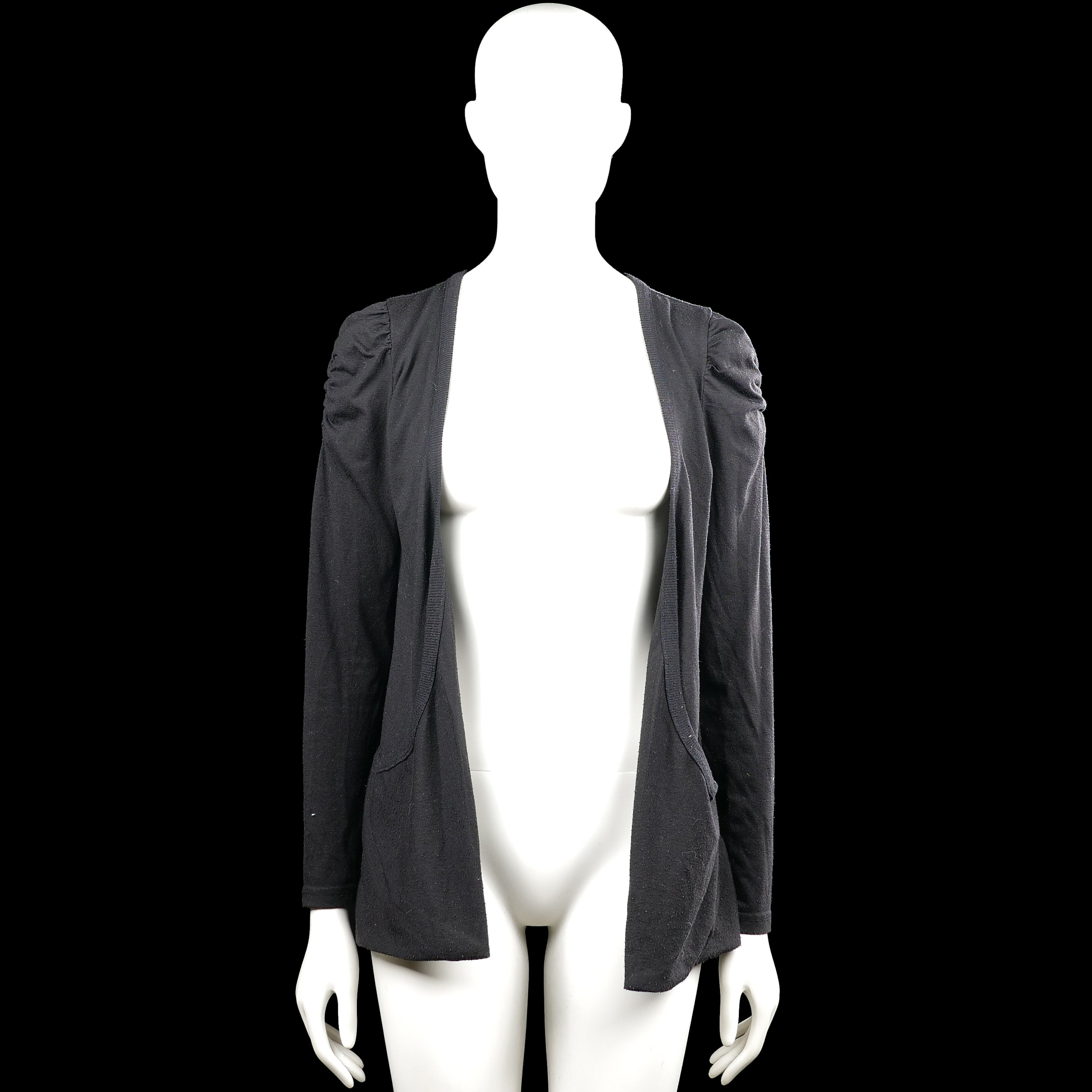 Crash one - Cardigan - Black - Size 158, 164 - Black solid open-front cardigan with a V-neckline and long sleeves with gathered shoulders. Features patch pockets and a straight hem with plain cuffs.