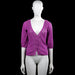 Mng - Cardigan - Purple - Size M - Purple solid top with a V-neckline and three-quarter sleeves. Features crochet trim along the neckline and button placket, with a straight hem and plain cuffs.