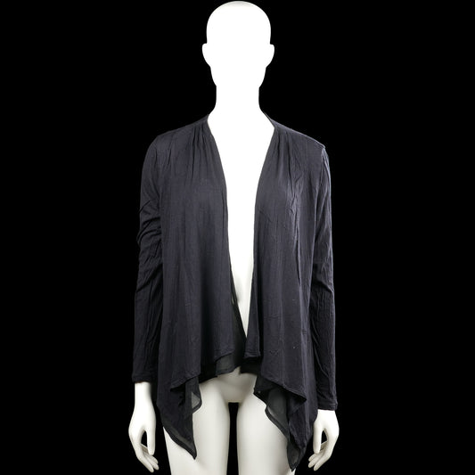 Kappahl - Cardigan - Black - Size M - Black solid open-front top with a V-neckline and long sleeves. Features plain cuffs and an asymmetrical draped hem.