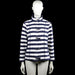 Rs sports - Sport jacket - White & Navy - Size 44 - White and navy striped top with a high neck and long sleeves. Features a front placket with strap-and-ring closures and a straight hem.
