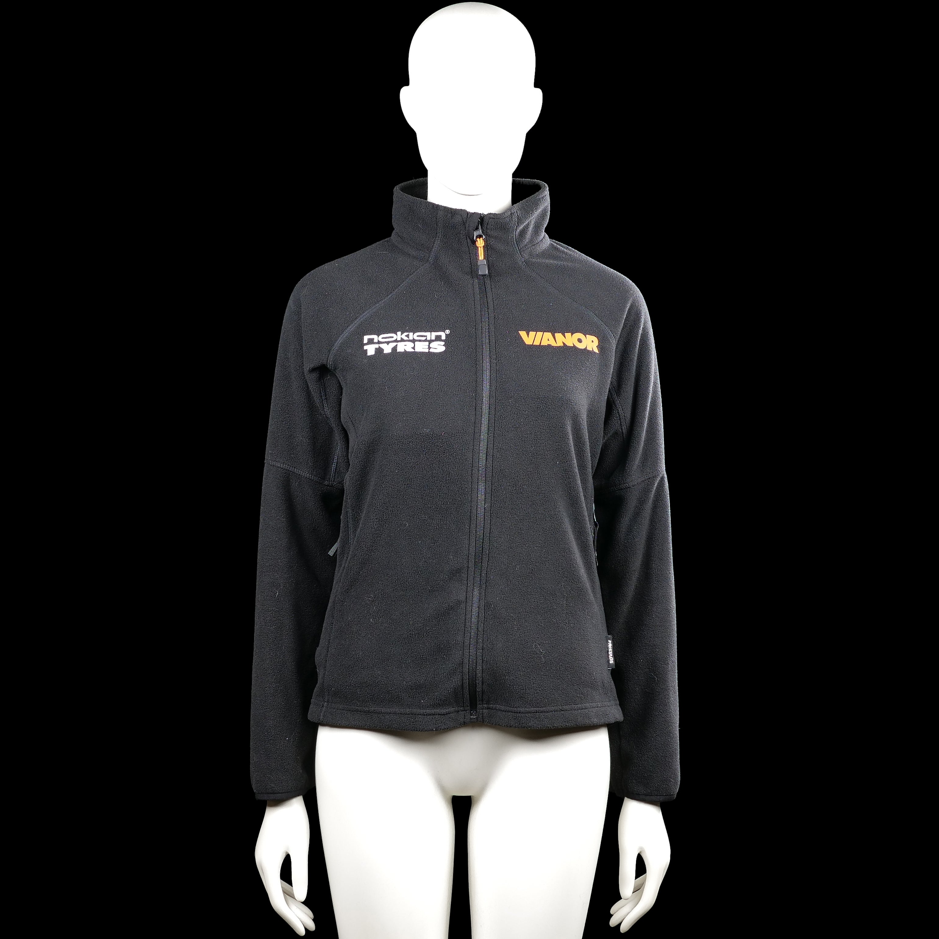 Fristads - Fleece jacket - Charcoal - Size S - Charcoal solid zip-up top with a high neck and long sleeves. Features plain cuffs, a straight hem, and printed text on the chest.