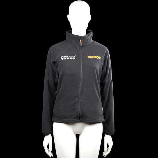 Fristads - Fleece jacket - Charcoal - Size S - Charcoal solid zip-up top with a high neck and long sleeves. Features plain cuffs, a straight hem, and printed text on the chest.
