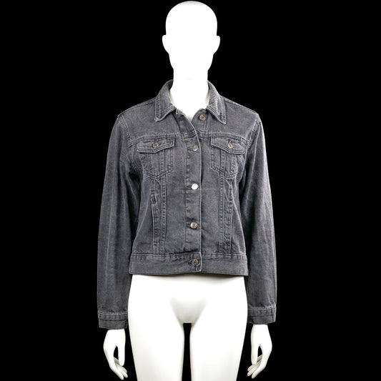Primark - Denim jacket - Gray - Size 36 - Gray solid jacket with a classic collar and long sleeves with button cuffs. Features a button-front closure, two flap chest pockets, and a straight hem.