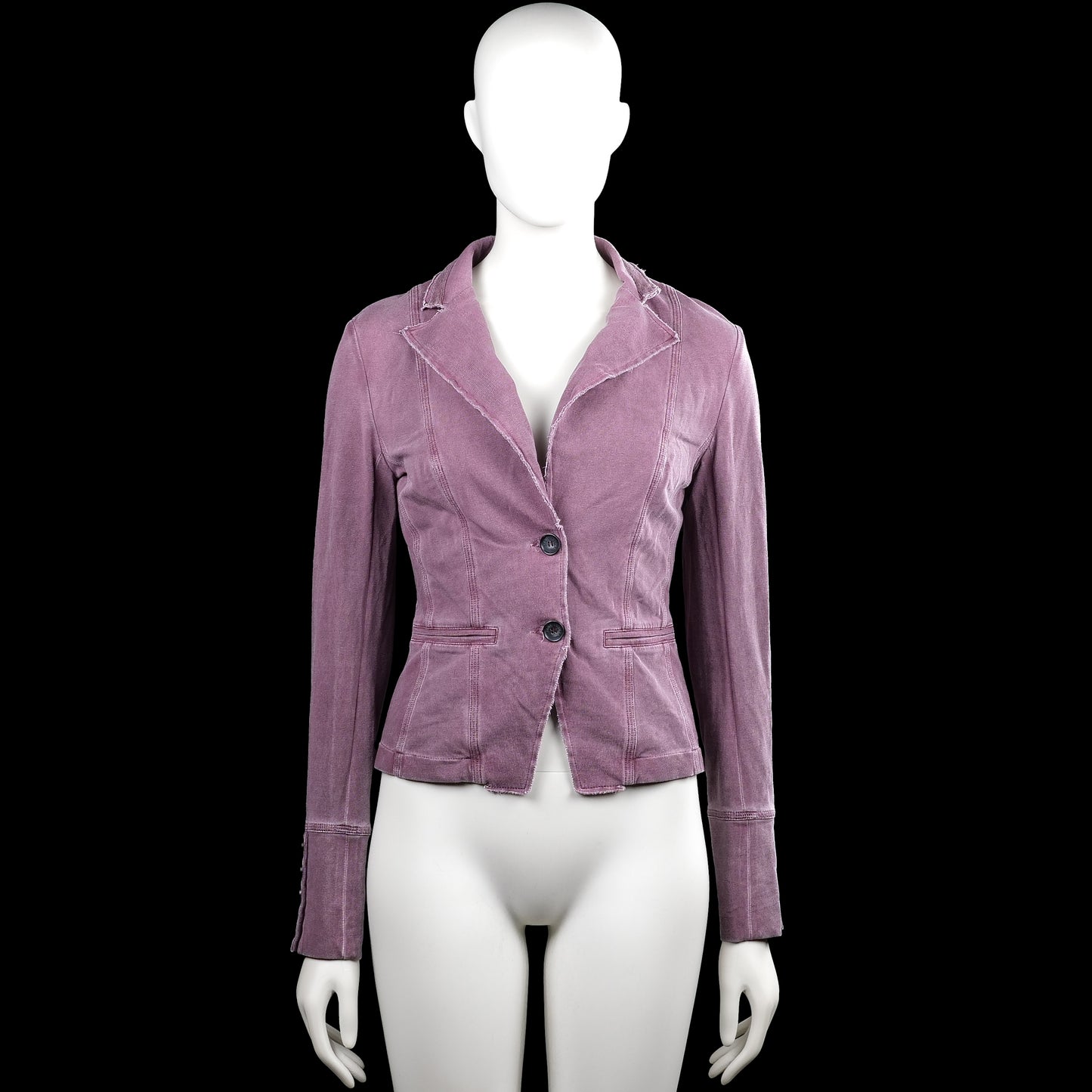 Jane lushka - Blazer - Purple - Size S - Purple solid jacket with a V-neck and notched lapels, featuring a three-button front closure. Long sleeves with button cuffs and a straight hem with two front welt pockets.