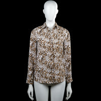 Primark - Shirt - White & Brown - Size 32 - White and brown leopard-pattern button-up shirt with a classic collar and long sleeves. Features button cuffs and a curved hem.