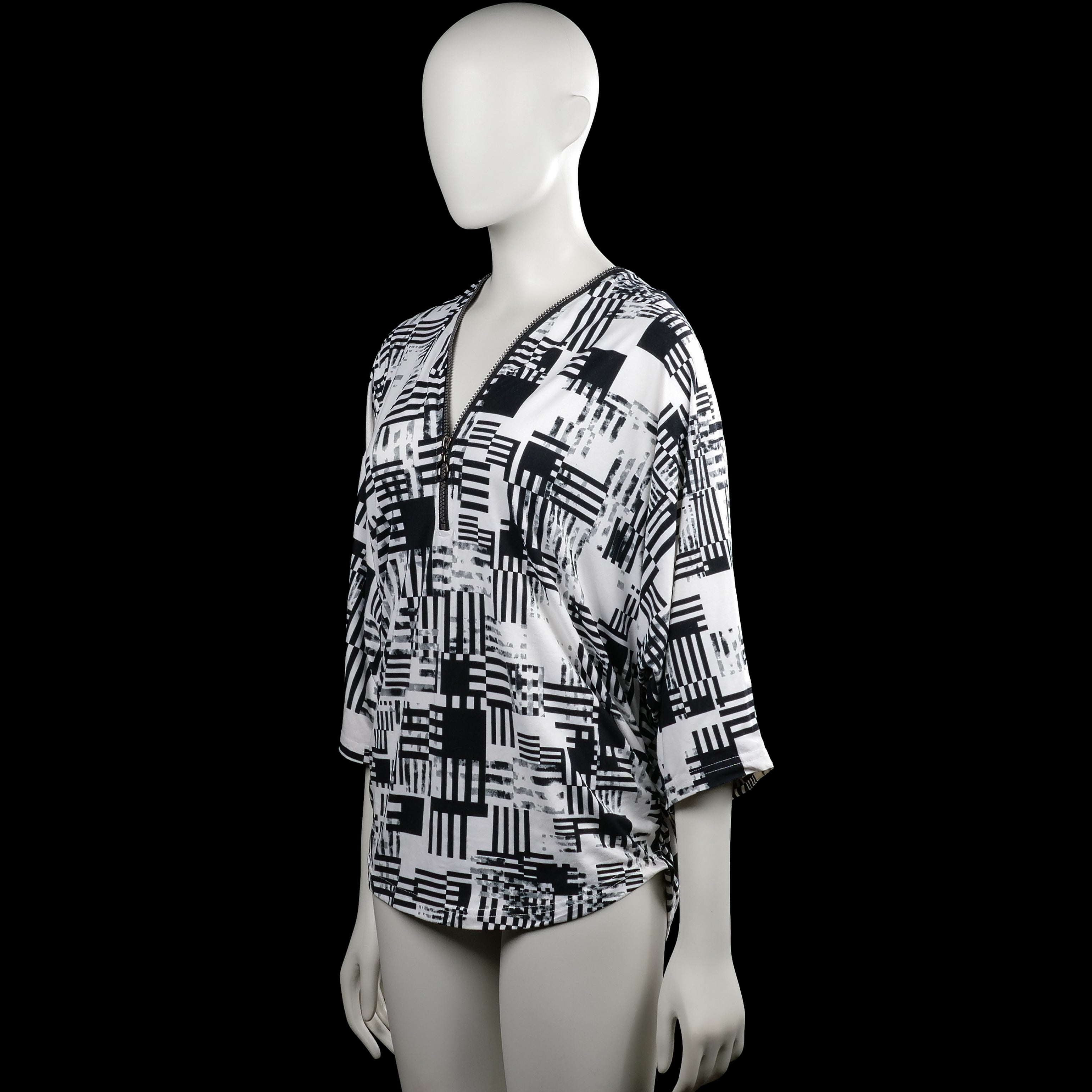 Long-sleeve top - White & Black - Size M
