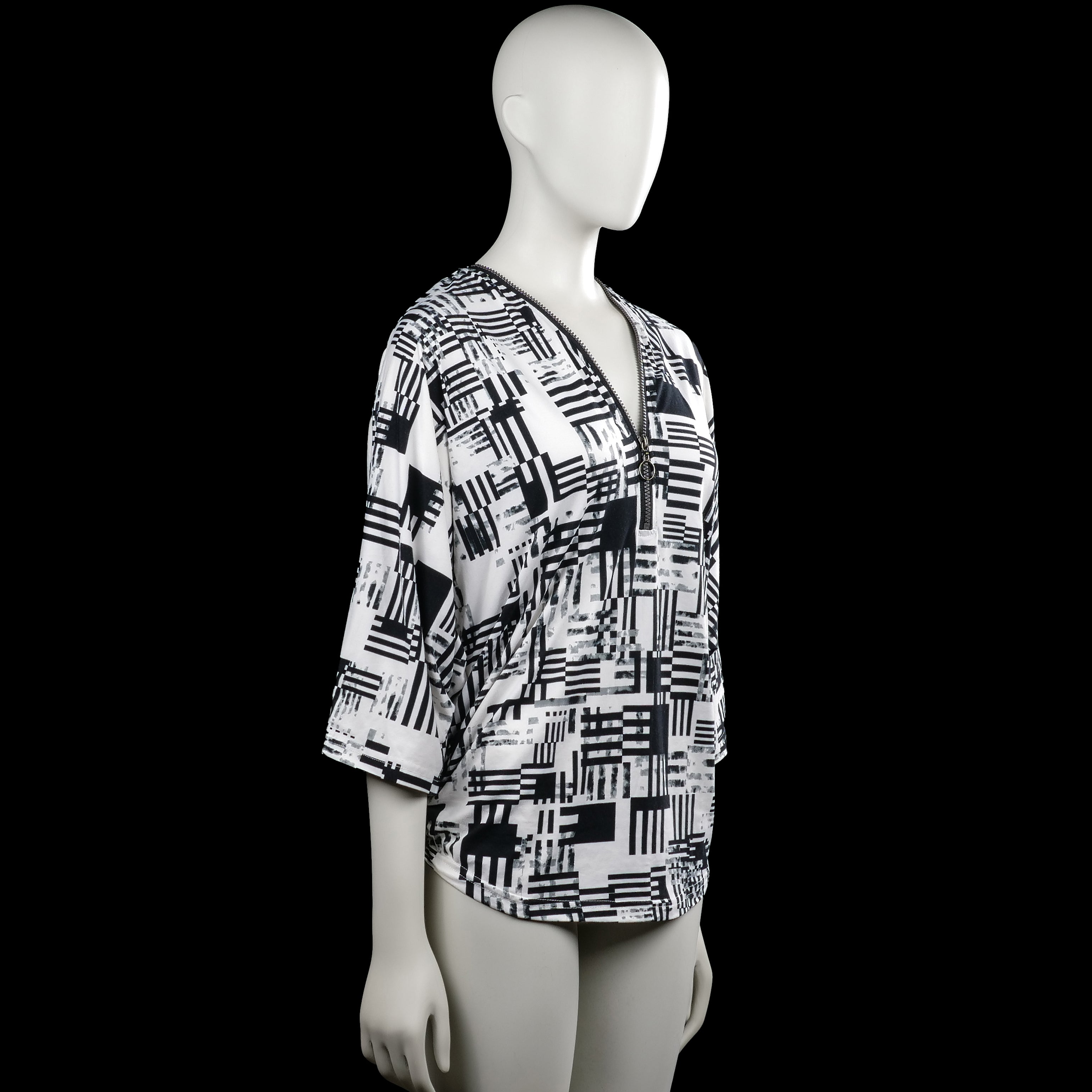 Long-sleeve top - White & Black - Size M