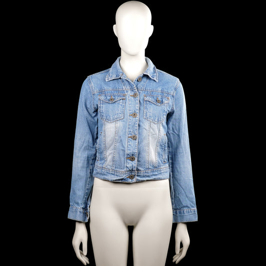 Sail twist denim - Denim jacket - Denim Blue & Light Blue - Size 38 - Two-tone blue denim jacket with a classic collar and long sleeves with button cuffs. Features a front button closure, two chest flap pockets, and a straight hem.