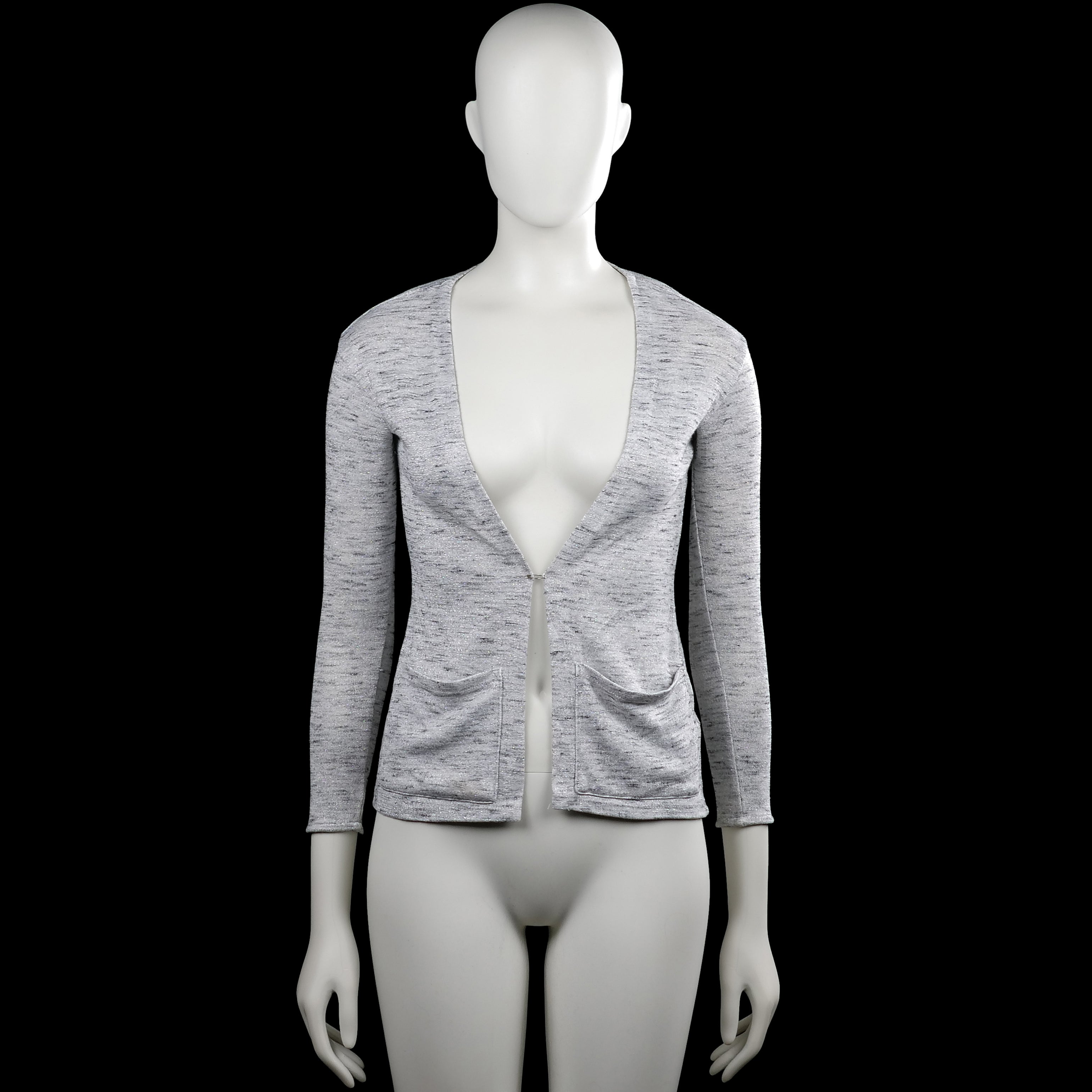 H&M - Cardigan - Light Gray - Size 134, 140 - Light gray solid open-front top with a deep V neckline and long sleeves. Features front patch pockets, plain cuffs, and a straight hem.