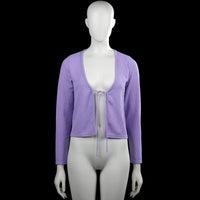 H&M Divided - Cardigan - Lavender - Size M - Lavender solid ribbed top with a deep V-neck and long sleeves. Features a front tie closure and straight hem with plain cuffs.