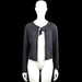 157 - Cardigan - Charcoal - Size S - Charcoal solid open-front cardigan with a round neckline and a tied bow closure at the chest. Long sleeves with plain cuffs and a straight hem.
