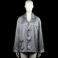 Enrico mori - Shirt - White & Navy - Size M - White and navy printed button-front top with a classic collar and long sleeves. Features a chest patch pocket, plain cuffs, and a straight hem.