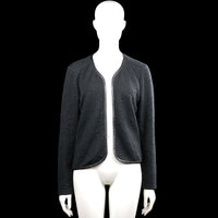 Only - Bolero jacket - Black - Size L - Black long-sleeve open-front jacket with a V-neckline and straight hem. Features a diamond quilted texture and plain cuffs with trim along the edges.