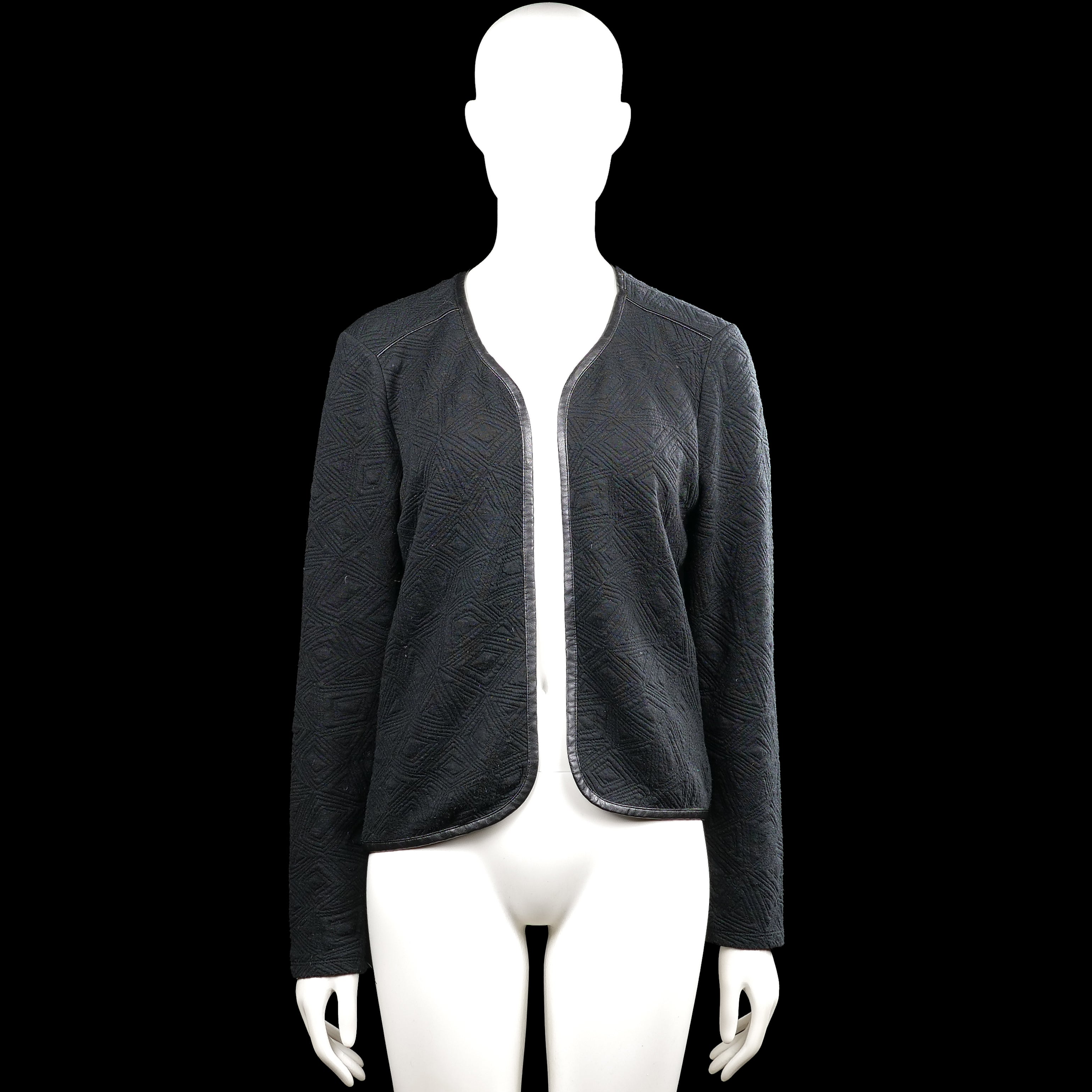 Only - Bolero jacket - Black - Size L - Black long-sleeve open-front jacket with a V-neckline and straight hem. Features a diamond quilted texture and plain cuffs with trim along the edges.