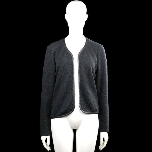 Only - Bolero jacket - Black - Size L - Black long-sleeve open-front jacket with a V-neckline and straight hem. Features a diamond quilted texture and plain cuffs with trim along the edges.