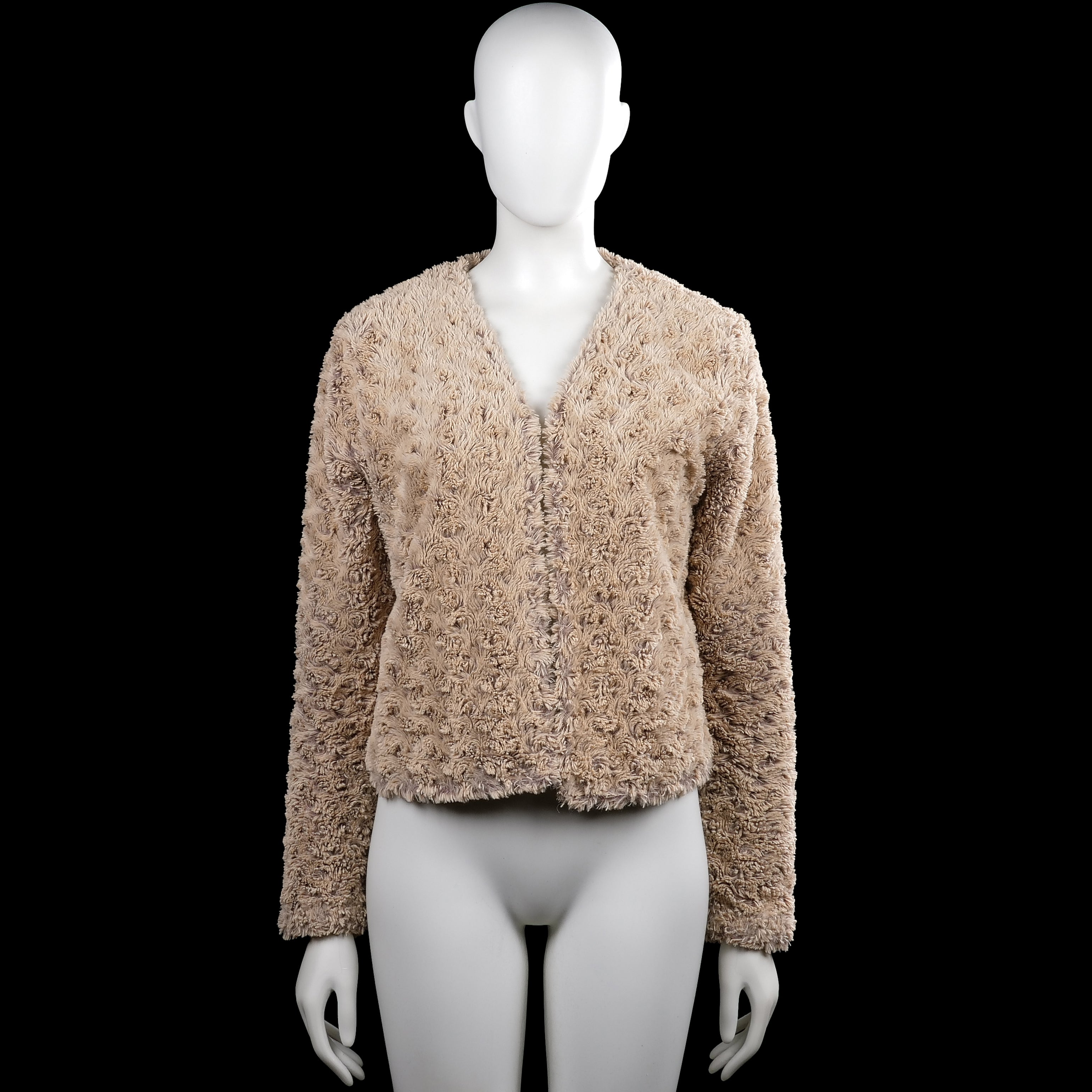 Srndpty - Cardigan - Beige - Size 38 - Beige solid long-sleeve top with a V-neckline and a straight hem. Plain cuffs with no visible closures or pockets.