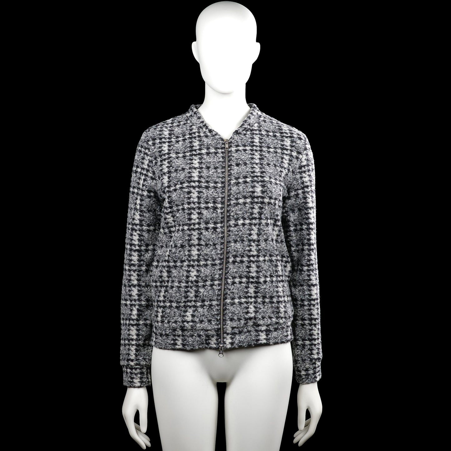 Queen mum sisters - Bomber jacket - Gray & Black - Size XS - Gray and black checked long-sleeve top with a round neckline and a full-length front zipper closure. Straight hem and plain cuffs.