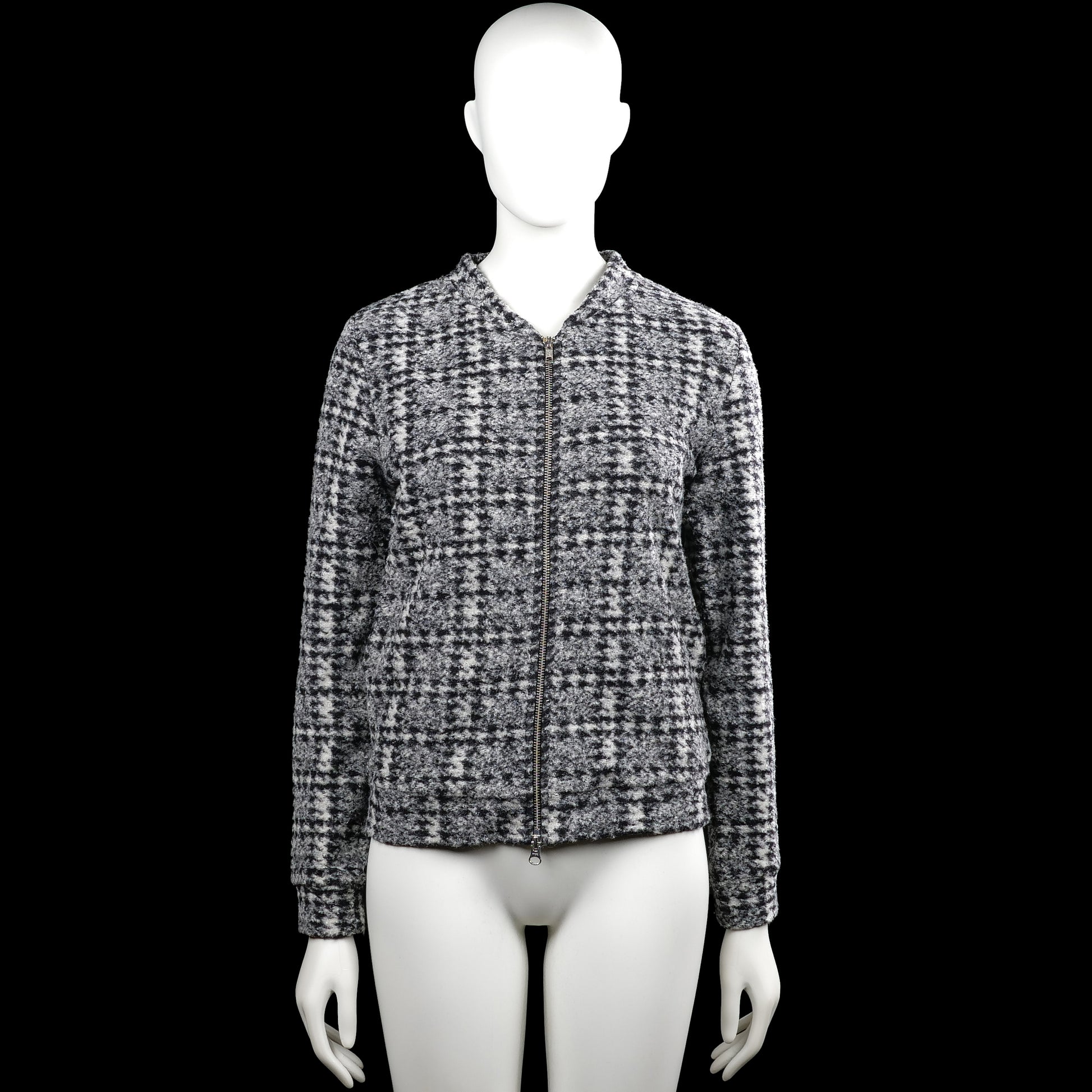 Queen mum sisters - Bomber jacket - Gray & Black - Size XS - Gray and black checked long-sleeve top with a round neckline and a full-length front zipper closure. Straight hem and plain cuffs.