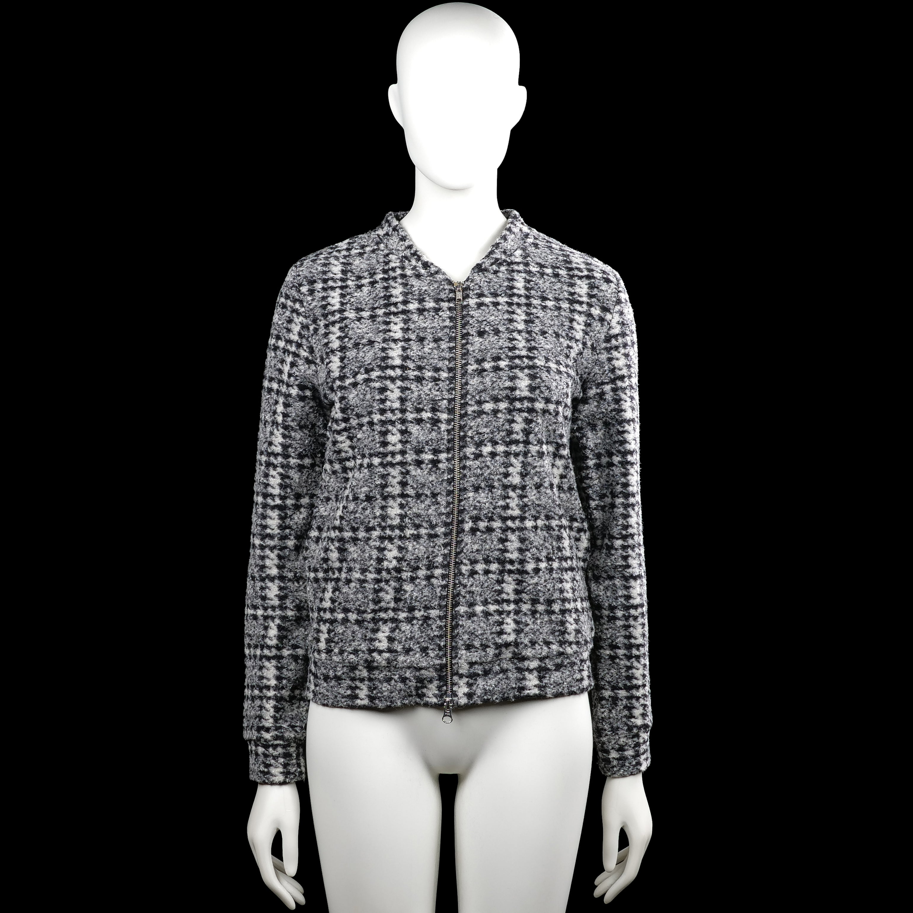 Queen mum sisters - Bomber jacket - Gray & Black - Size XS - Gray and black checked long-sleeve top with a round neckline and a full-length front zipper closure. Straight hem and plain cuffs.