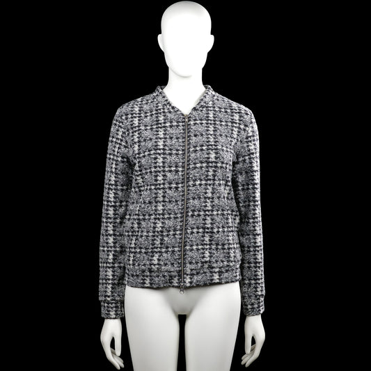 Queen mum sisters - Bomber jacket - Gray & Black - Size XS - Gray and black checked long-sleeve top with a round neckline and a full-length front zipper closure. Straight hem and plain cuffs.
