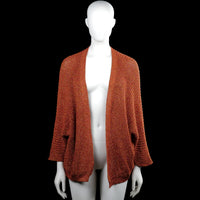 Pescara - Cardigan - Rust & Amber - Size S, M - Rust and amber solid open-front cardigan with a V-neckline and three-quarter sleeves. Features plain cuffs and a straight hem.