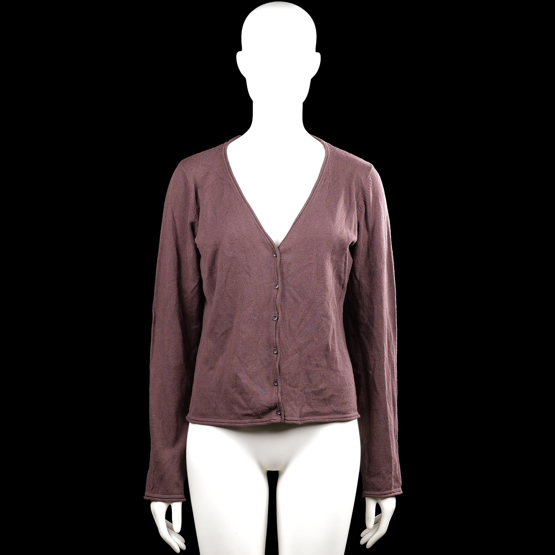 Sutherland - Cardigan - Brown - Size XL - Brown solid long-sleeve cardigan with a V-neck and a button-front closure. Straight hem and plain cuffs.