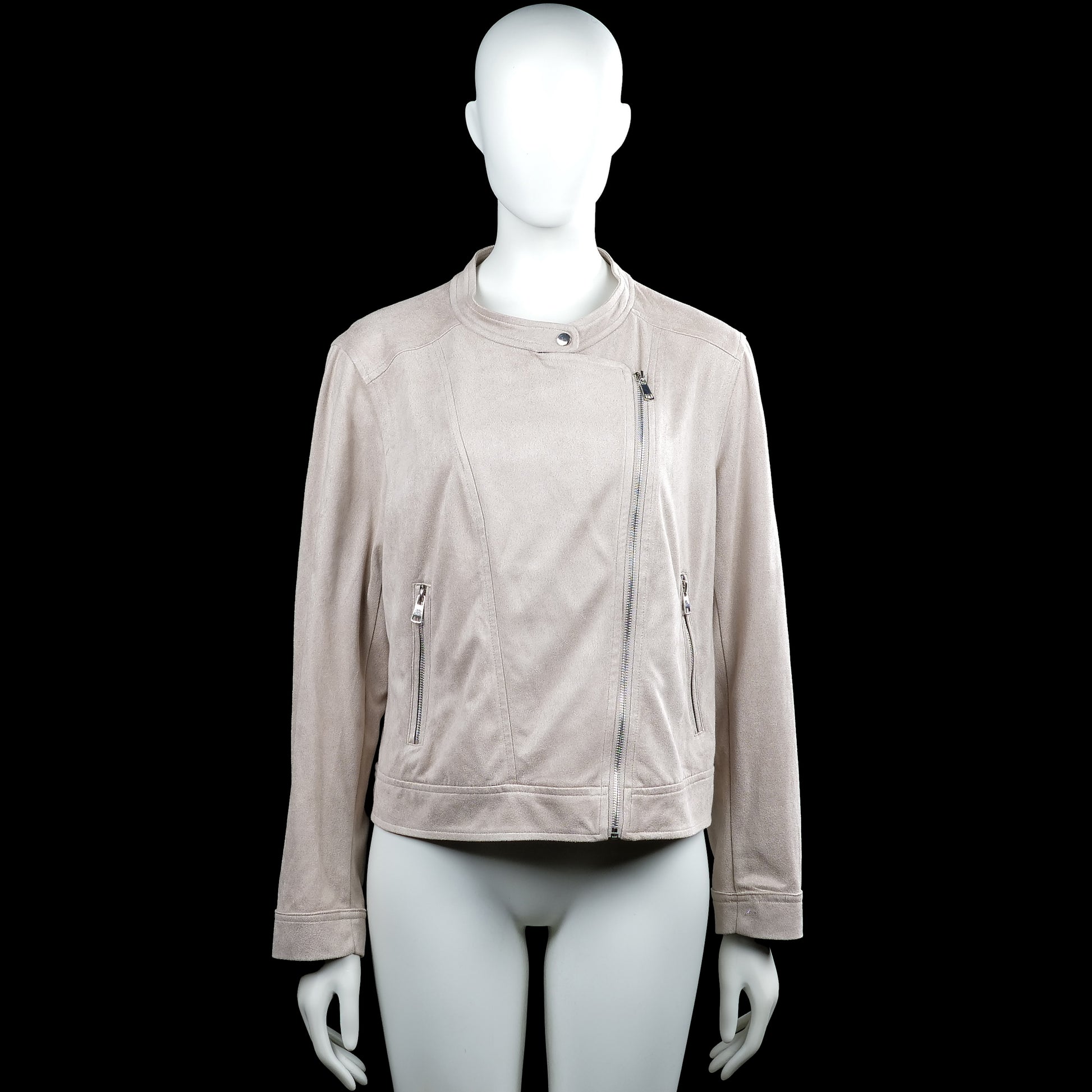 Rosebud - Biker jacket - Beige - Size 46 - Beige solid jacket with a mock neck and an asymmetrical front zip closure. Long sleeves with plain cuffs and two zippered front pockets with a straight hem.