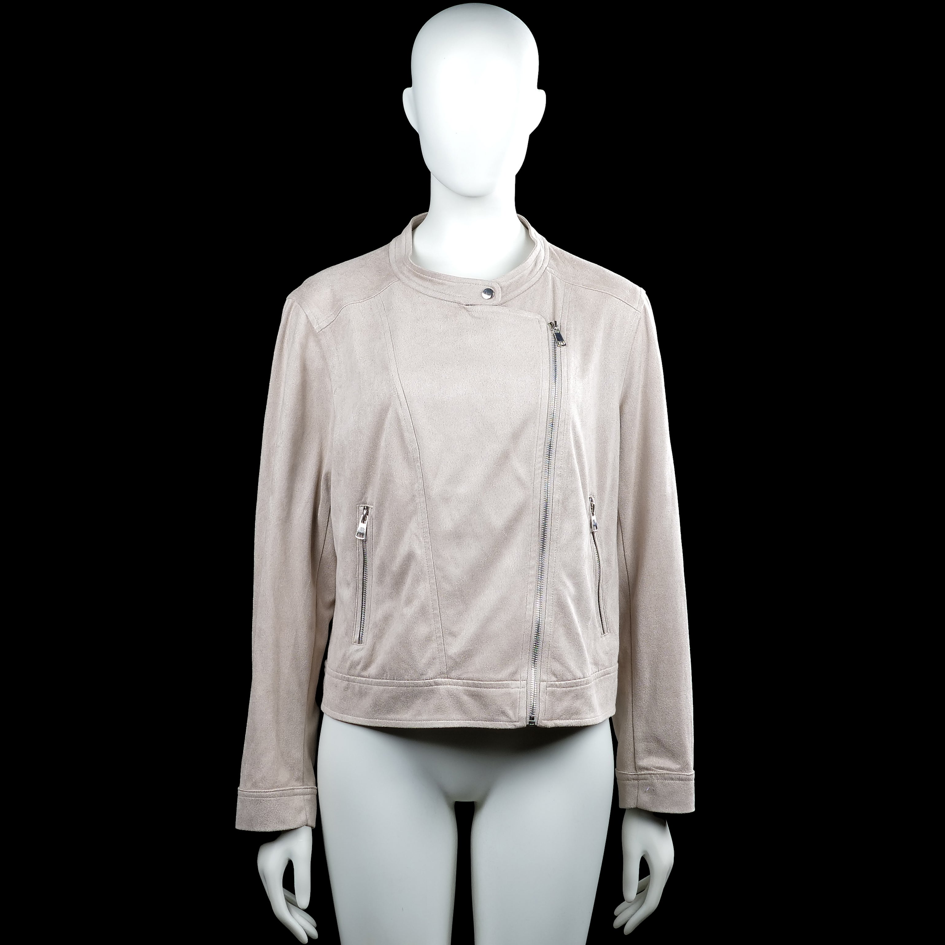Rosebud - Biker jacket - Beige - Size 46 - Beige solid jacket with a mock neck and an asymmetrical front zip closure. Long sleeves with plain cuffs and two zippered front pockets with a straight hem.