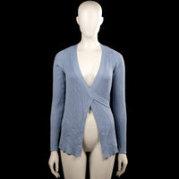 Mamalicious - Cardigan - Light Blue - Size S - Light blue solid ribbed wrap-style top with a deep V-neck and long sleeves. Features plain cuffs, a straight hem, and side tie closures.