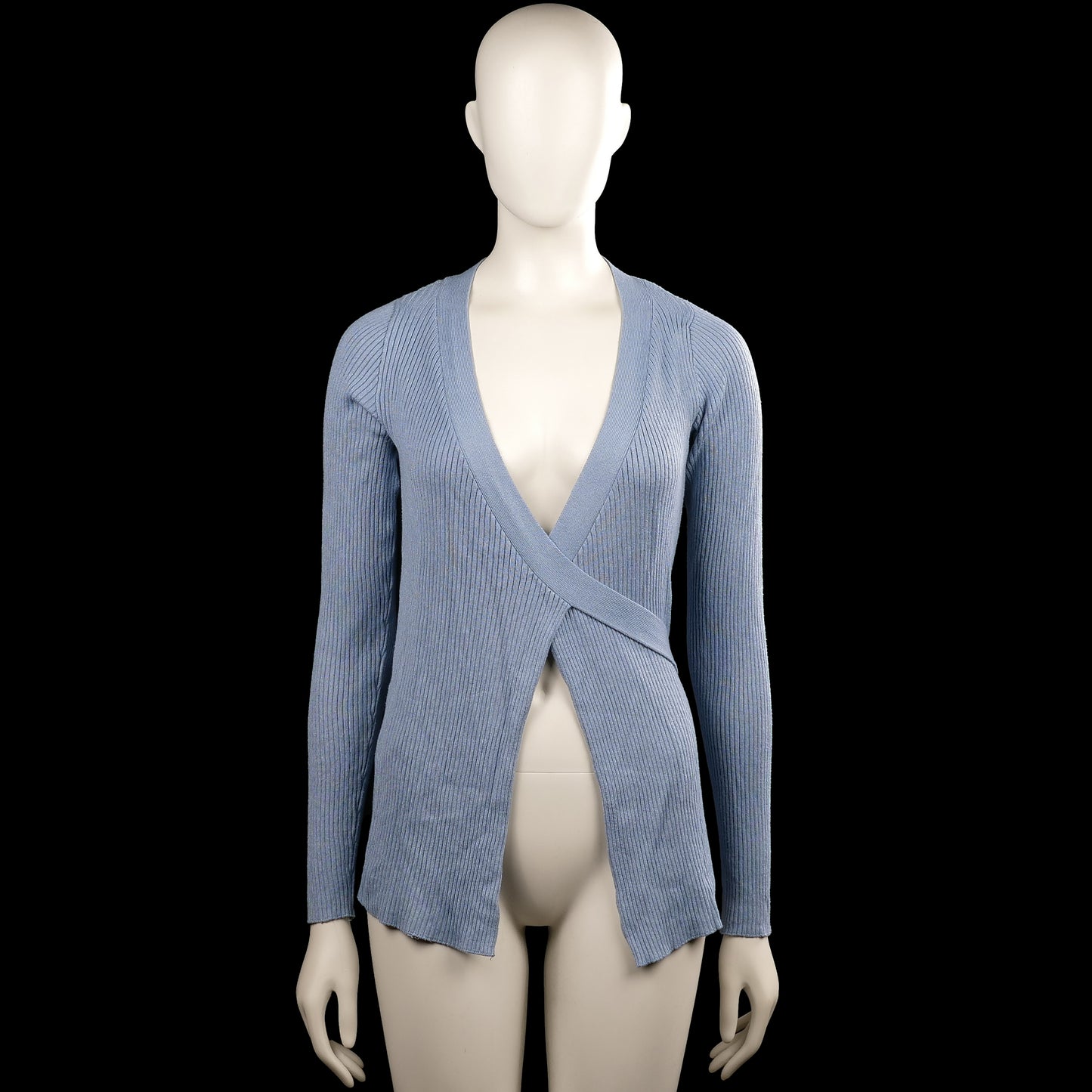 Mamalicious - Cardigan - Light Blue - Size S - Light blue solid ribbed wrap-style top with a deep V-neck and long sleeves. Features plain cuffs, a straight hem, and side tie closures.