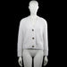 Cardigan - White - Size M - White solid long-sleeve cardigan with a V-neck and button-front closure. Straight hem and plain cuffs.