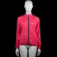 Adidas - Windbreaker - Pink & Black - Size 38 - Pink zip-up jacket with a high neck and black stripes on the sleeves. Long sleeves with elastic cuffs and a straight hem.