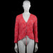 Mng - Blouse - Red & White - Size M - Red and white printed top with a V-neckline and long sleeves with elastic cuffs. Features a ruched front with a tie detail and a curved hem.