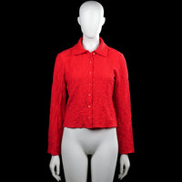 Lindex - Shirt - Red - Size S - Red solid collared top with long sleeves and a front button closure. Straight hem and plain cuffs.