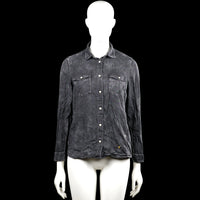 Sotch & soda - Shirt - Charcoal - Size S - Charcoal solid button-up shirt with a classic collar and long sleeves. Features two flap chest pockets with buttons, button cuffs, and a curved hem.